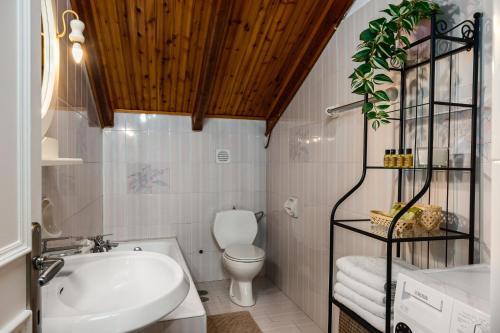 KastanéaにあるAttico Verdeのバスルーム(トイレ、洗面台、バスタブ付)