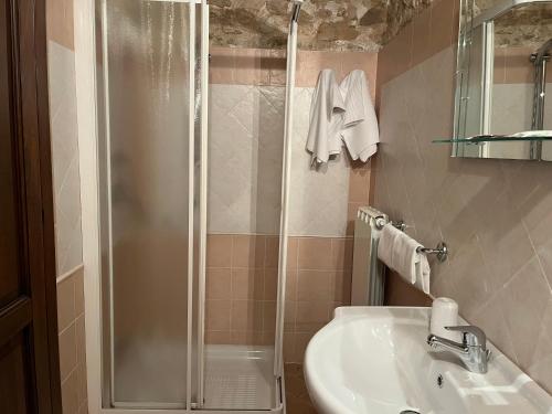 a bathroom with a shower and a sink at Agriturismo Le Sorgenti in Norcia