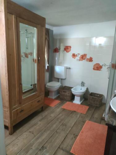 a bathroom with a toilet and a shower and a sink at Maison du Mont in Aosta
