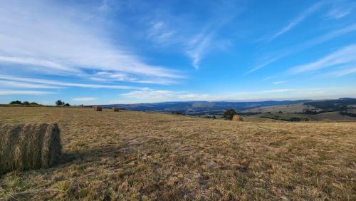 a field with hay bales on top of a hill at THE VIEWPOINT SUV vehicle required in Howick