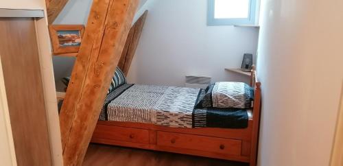a bedroom with a bunk bed with a ladder at Location appartement T2 38 m2 2 chambres in Allevard