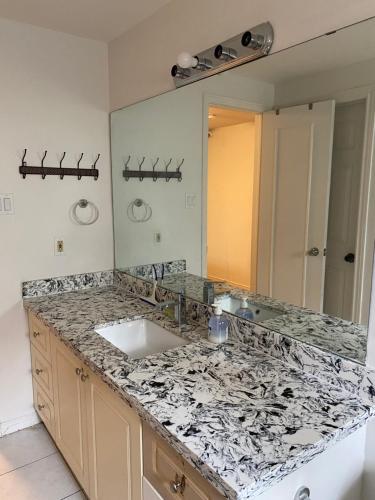 a bathroom with a sink and a large mirror at Homehouse in Toronto