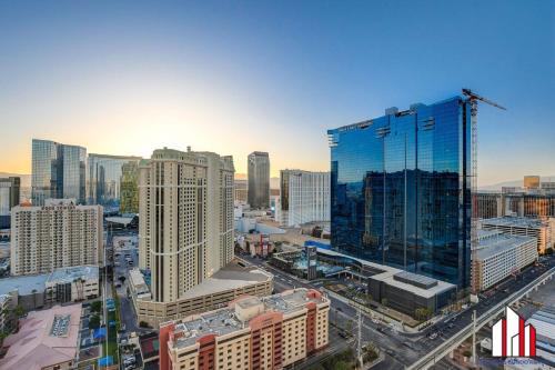 an aerial view of a city with tall buildings at MGM Signature-28-705 F1 Track & Strip View Balcony in Las Vegas