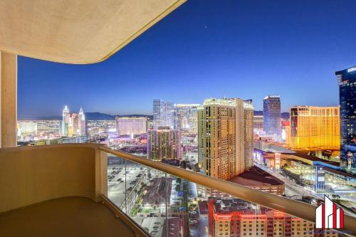 a view of a city skyline from a building at MGM Signature-28-705 F1 Track & Strip View Balcony in Las Vegas