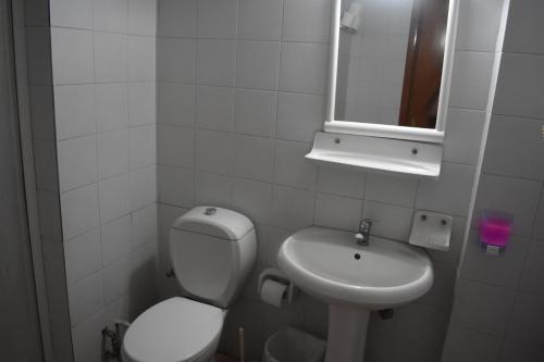 uma pequena casa de banho com WC e lavatório em Ares City Hotel em Kemer