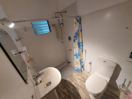 a small bathroom with a toilet and a sink at Green Stay in Habaraduwa Central