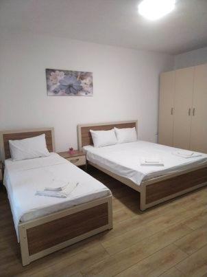 ゲヴゲリヤにあるVila Snezanaのベッド2台が備わる客室です。
