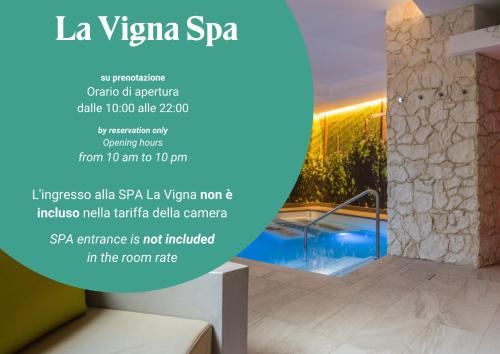 a flyer for a hotel room with a swimming pool at Wine Hotel San Giacomo Activity & Wellness in Paderno del Grappa