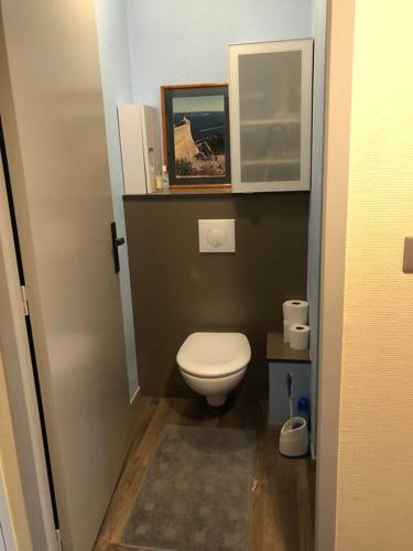 Elle comprend une petite salle de bains pourvue de toilettes. dans l'établissement Appartement plein centre Le Mans, au Mans