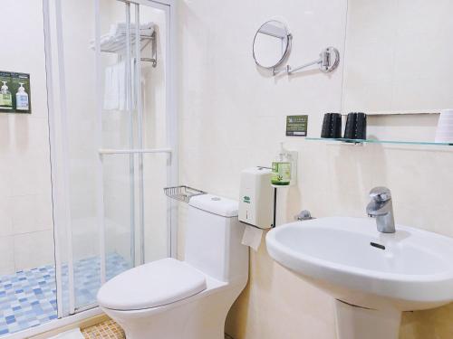 a bathroom with a toilet and a sink and a shower at The Forget Worry Villa in Taimali