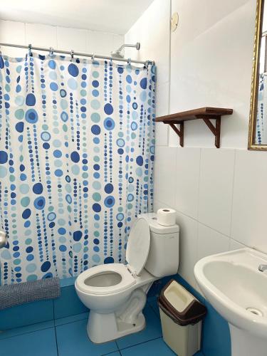 a bathroom with a toilet and a sink at Homestay Pachamama in Cabanaconde