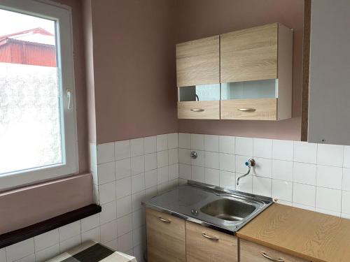 a small kitchen with a sink and a window at Linden apartment in Pluzine