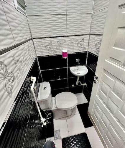 uma pequena casa de banho com WC e lavatório em Venüs apart em Istambul