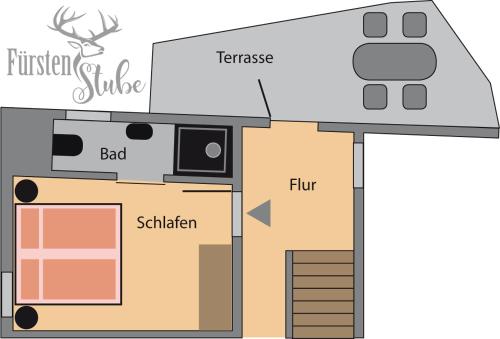 a floor plan of a tiny house with the main floor at Fürstenstube in Hirschhorn