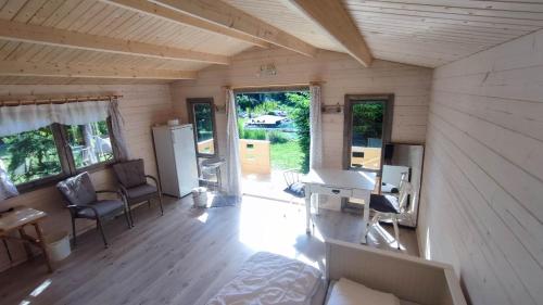 an overhead view of a room in a tiny house at Chata Rovnáčov in Studenec