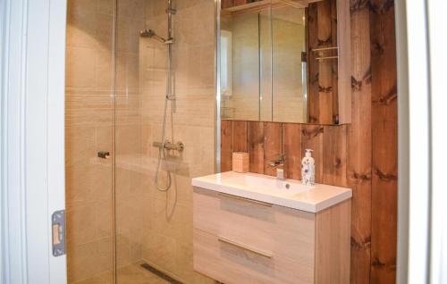 y baño con lavabo y ducha. en Lovely Home In Passebekk With House A Mountain View en Omholt
