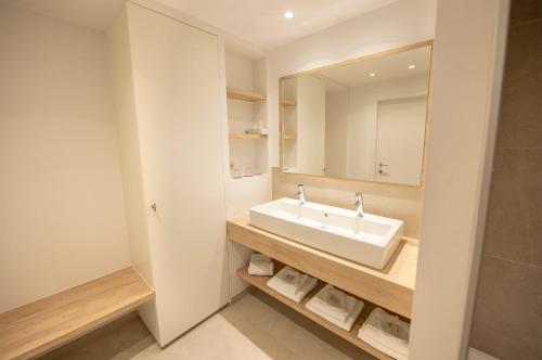 ein Bad mit einem Waschbecken und einem Spiegel in der Unterkunft Guesthouse Brouwershuis in Poperinge