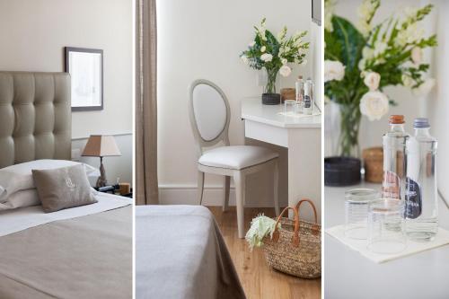 two pictures of a bedroom with a bed and a table at Hotel Lido in Alassio