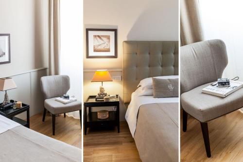 two pictures of a hotel room with a bed and a chair at Hotel Lido in Alassio