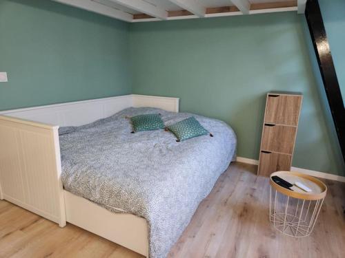 een slaapkamer met een groot bed met groene muren bij Superbe studio au cœur de Nice ! in Nice