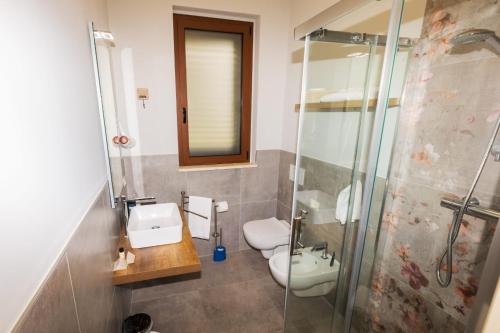 a bathroom with a shower and a toilet and a sink at Casale Ferrantino in Giulianova