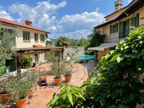 einen Hinterhof mit Topfpflanzen und einem Haus in der Unterkunft Casa di Pepi, Kras Carso 