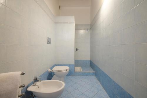 a white bathroom with a toilet and a shower at Antichi Palmenti - Erica in San Vincenzo