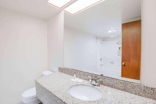 ein Bad mit einem Waschbecken und einem Spiegel in der Unterkunft Days Inn by Wyndham Monett in Monett