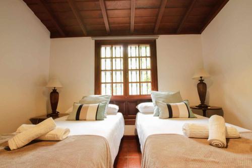 - 2 lits dans une chambre avec fenêtre dans l'établissement Casa privada con piscinajacuzzi en La Orotava, à La Orotava