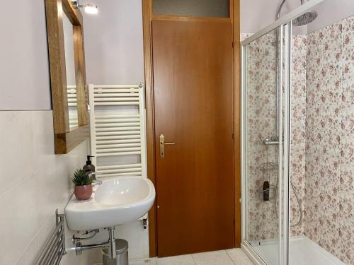 een badkamer met een wastafel en een douche bij Dolce Dormire appartamento fiore in Negrar