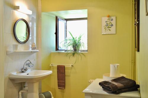 a bathroom with a sink and a toilet and a mirror at CHEZ LUCIEN in Trébas