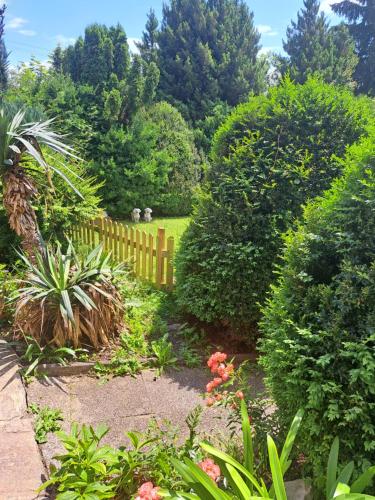 a garden with a wooden fence and some bushes at Pension Katharina Frühstück ab 5 Uhr früh in Seeboden