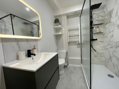 Kylpyhuone majoituspaikassa Le Petit Héros, appartement cosy en hyper centre