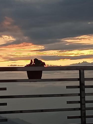a couple sitting on a fence at sunset at Blue Bell in Kalimpong