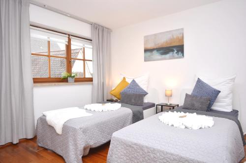a bedroom with two beds and a window at NUE11-RI Apartment in Zirndorf in Zirndorf