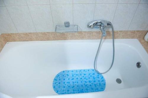 a bath tub with a shower in a bathroom at Meropi Apartment in Preveza