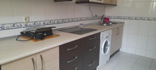 encimera de cocina con fregadero y lavadora en Sol Poniente, en La Fregeneda