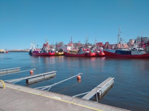 a group of boats are docked in a harbor at Apartament w Morskim Stylu in Ustka