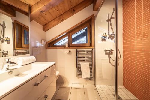 a bathroom with a shower and a sink at Chalet du Samoyède in Morzine