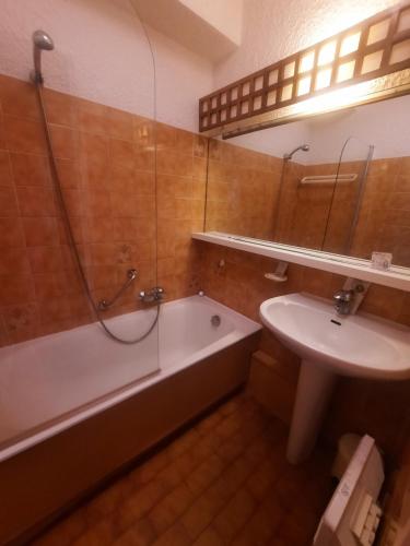 a bathroom with a tub and a sink and a shower at Le Golfe bleu in Roquebrune-Cap-Martin