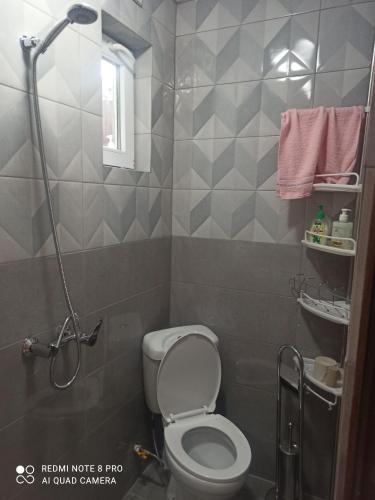 een kleine badkamer met een toilet en een douche bij Самгори in Tbilisi City
