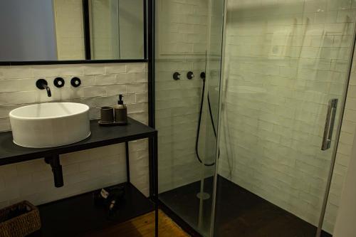y baño con lavabo y ducha. en Formosa Patio with Free Parking, en Oporto