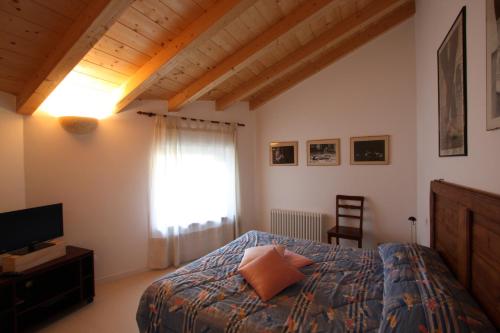 a bedroom with a bed and a television and a window at B&B Le tre chiavi in Isera