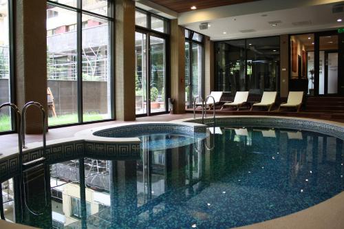 - une grande piscine dans un bâtiment doté de fenêtres dans l'établissement Olives City Hotel - Free Parking, à Sofia