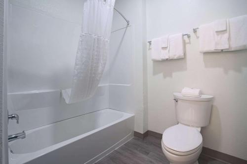 a white bathroom with a toilet and a bath tub at Comfort Inn & Suites Sierra Vista near Ft Huachuca in Sierra Vista