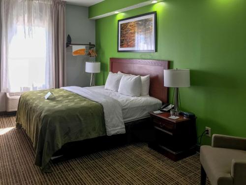 Habitación de hotel con cama y pared verde en Quality Inn Richmond, en Richmond