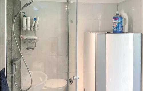 a bathroom with a shower with a toilet and a sink at Amazing Home In Gyttorp With Wifi And 3 Bedrooms in Gyttorp