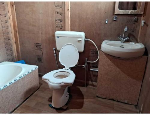 a bathroom with a toilet and a sink at House Boat Moti Mahal, Srinagar in Srinagar