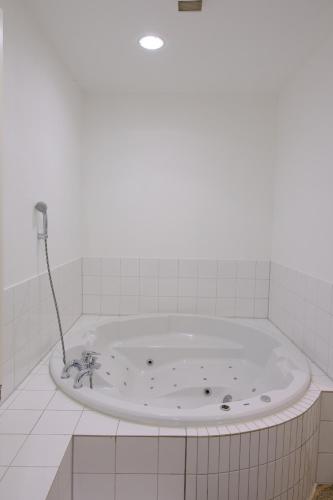 a bathroom with a bath tub with a hose at Gutshaus Thorstorf FeWo Boltenhagen EG und Tiefpaterre in Warnow