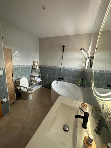 a bathroom with a tub and a toilet and a sink at La casa Latina in Vinarós